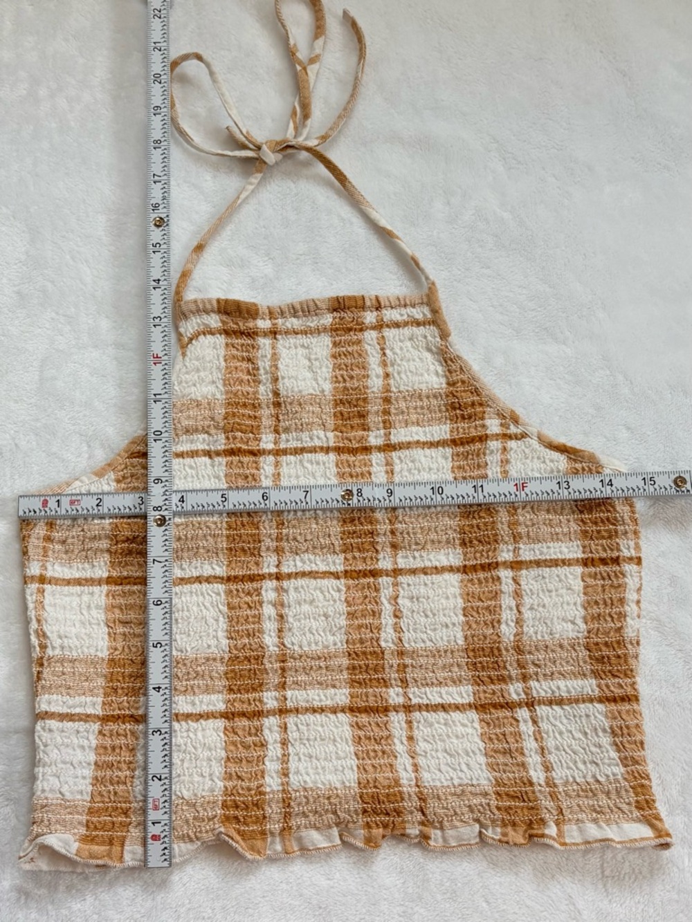 AMERICAN EAGLE Plaid Halter Crop Top Medium Mustard Yellow Smocked Summer - Picture 8 of 8